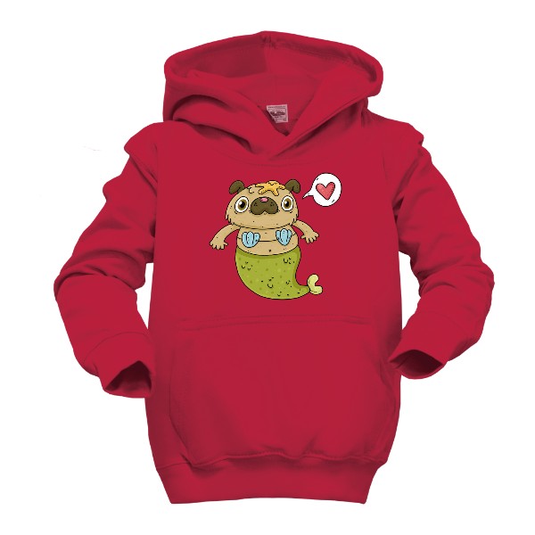 Dětská mikina s kapucí s potiskem pug mops pugmaid mořská panna