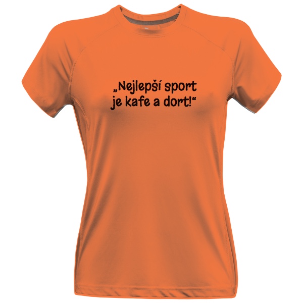 Dámske funčné tričko Premium s potlačou „Nejlepší sport je kafe a dort!“ 